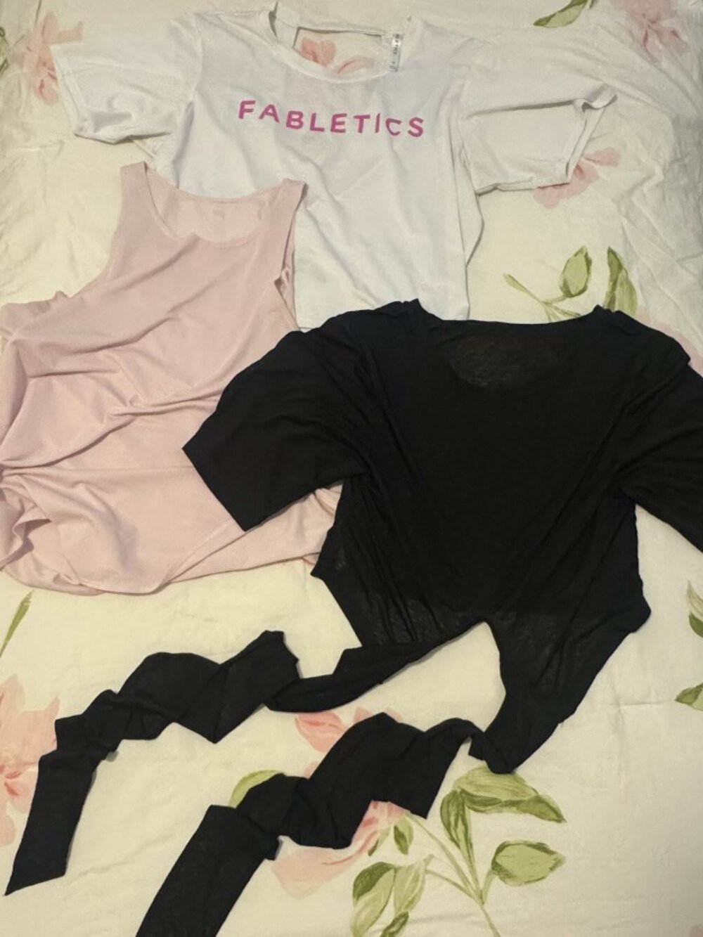 Fabletics 3-Piece Workout Top Bundle Pink Black White Size M